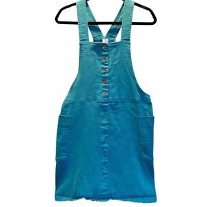 Kavu Teal Active Denim Jumper Overalls Dress with Pockets